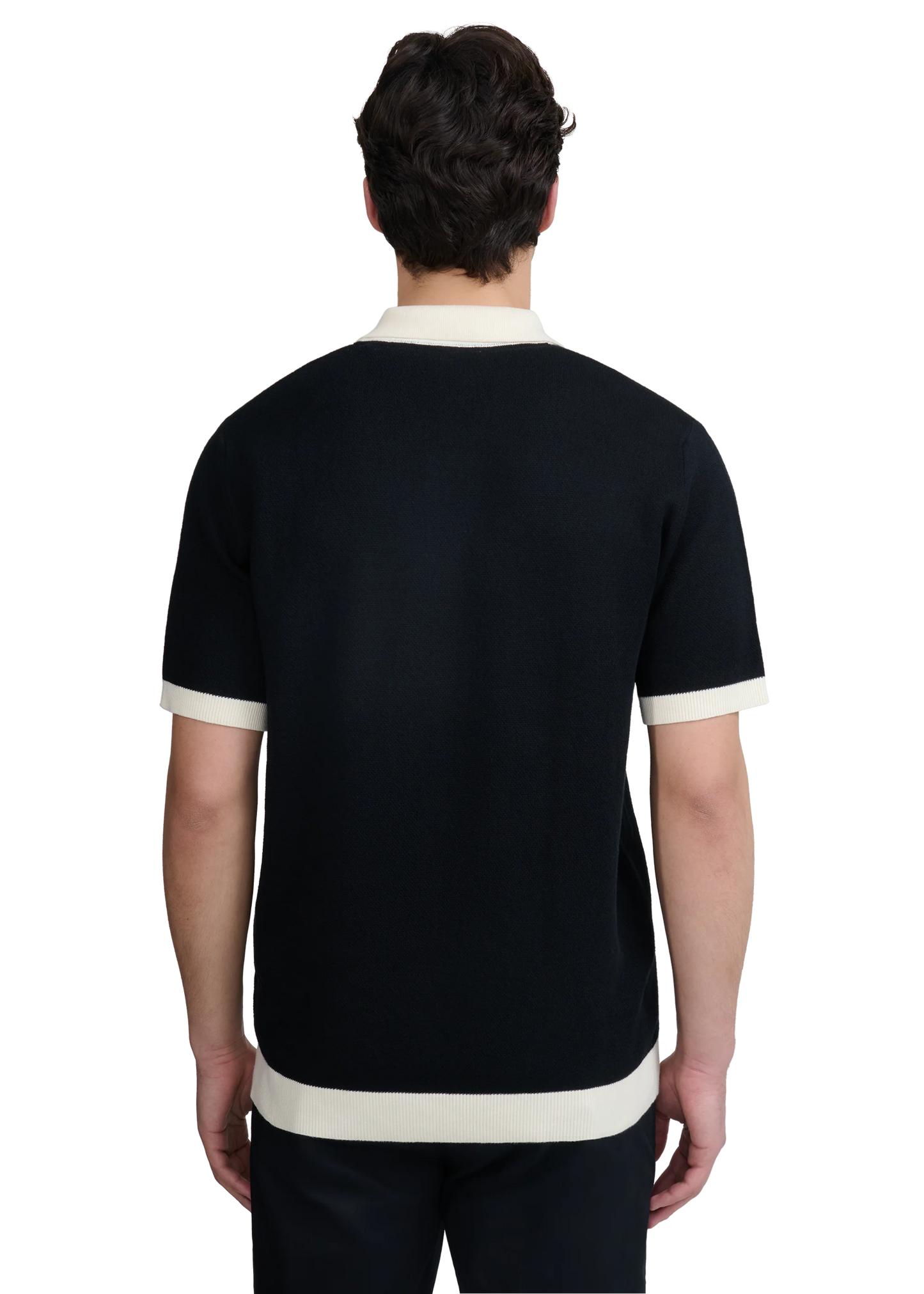 SANDBANKS FULL BUTTON KNITTED COTTON POLO SHIRT BLACK/ECRU MEDIUM RRP £165 BNWT