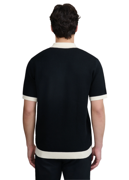 SANDBANKS FULL BUTTON KNITTED COTTON POLO SHIRT BLACK/ECRU MEDIUM RRP £165 BNWT