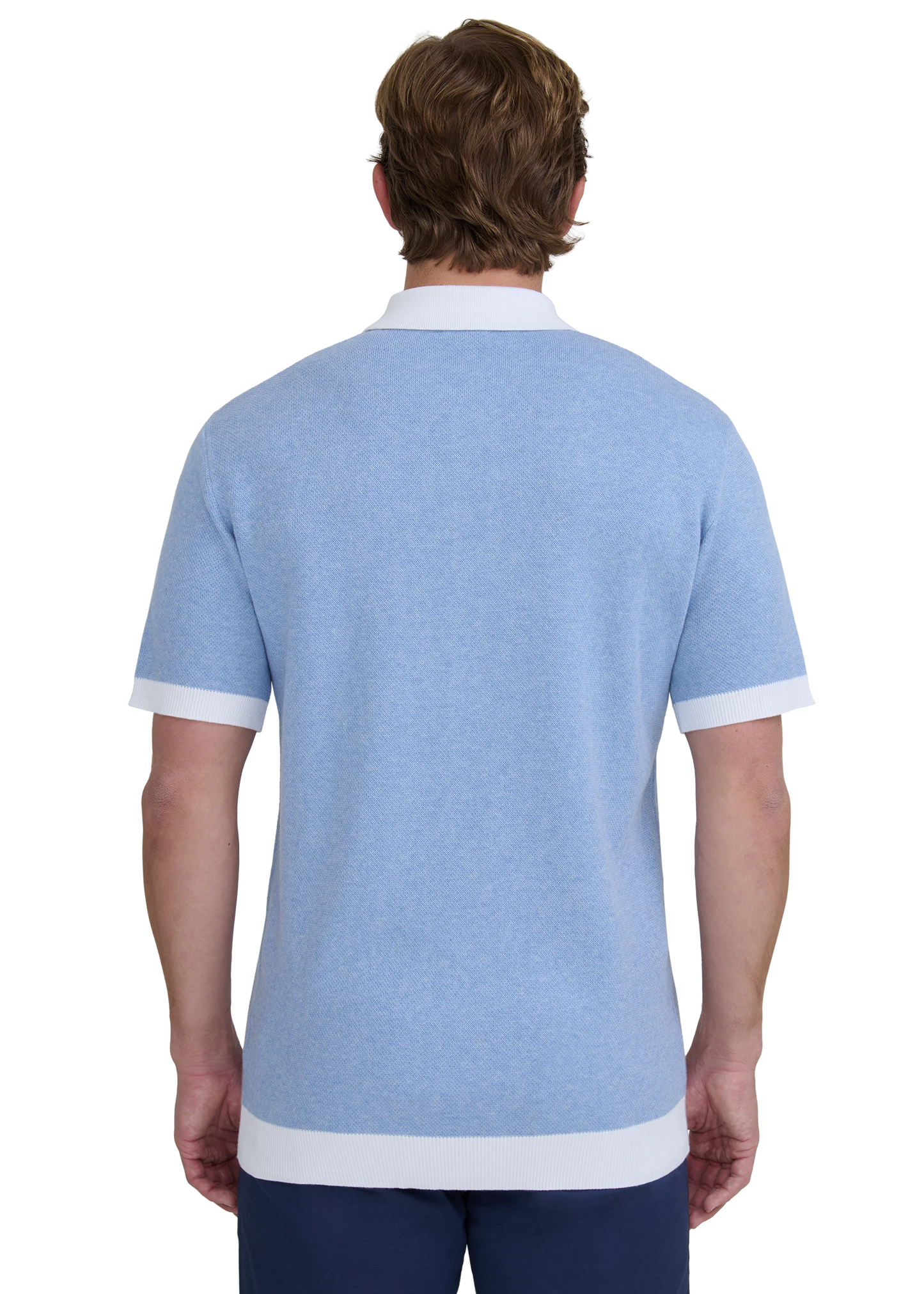 SANDBANKS FULL BUTTON KNITTED COTTON POLO SHIRT DUSTY BLUE/WHITE RRP £165 BNWT