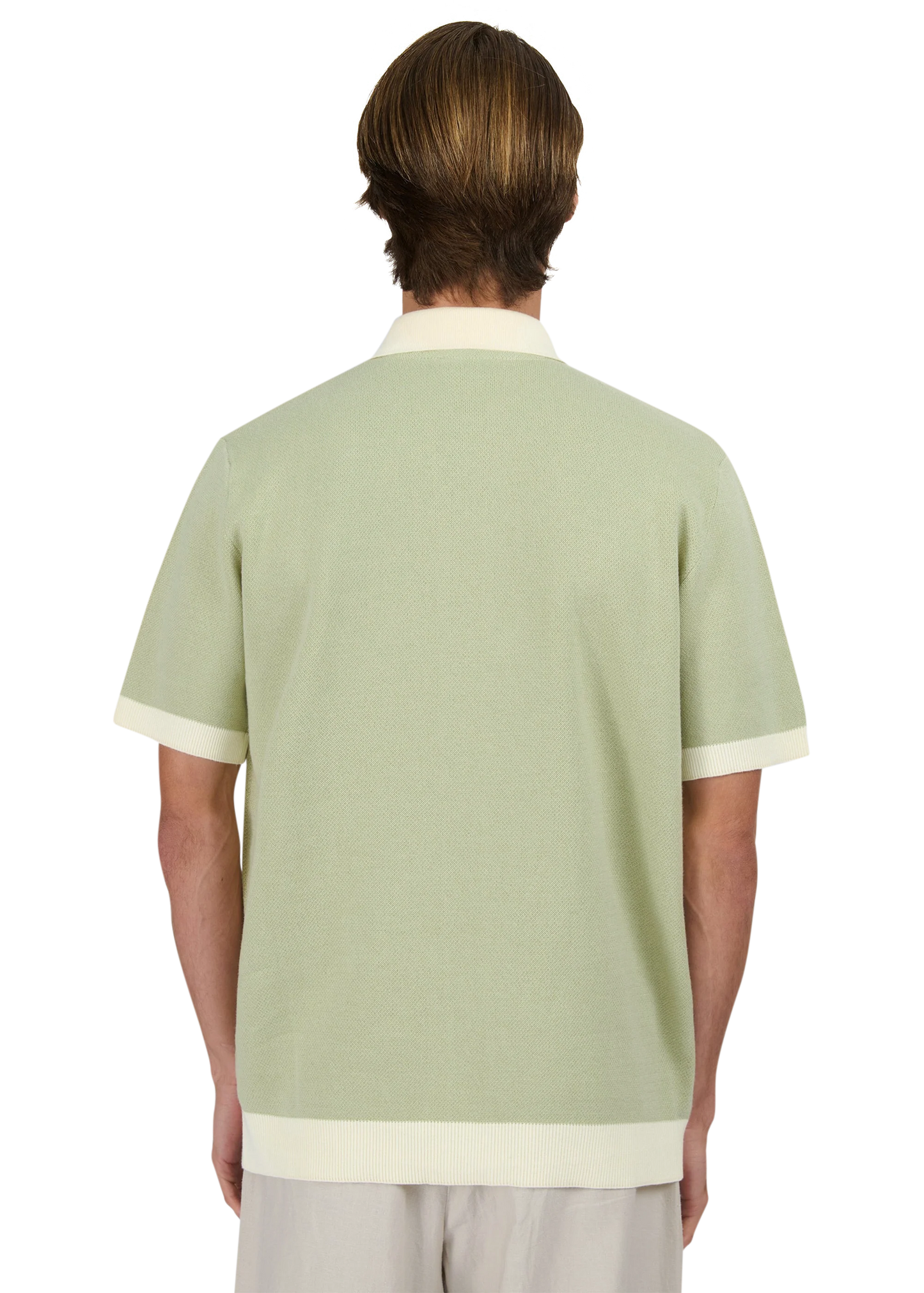 SANDBANKS FULL BUTTON KNITTED COTTON POLO SHIRT SAGE GREEN/WHITE RRP £165 BNWT