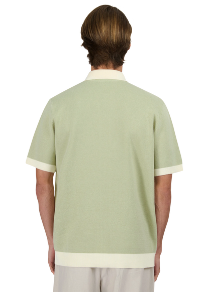 SANDBANKS FULL BUTTON KNITTED COTTON POLO SHIRT SAGE GREEN/WHITE RRP £165 BNWT
