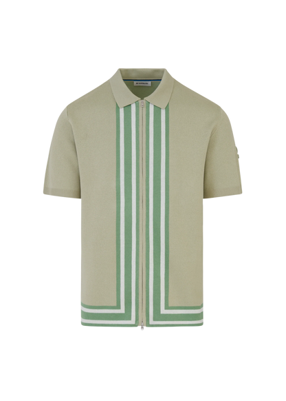 SANDBANKS STRIPE ZIP KNITTED COTTON POLO SHIRT SAGE GREEN RRP £175 BNWT