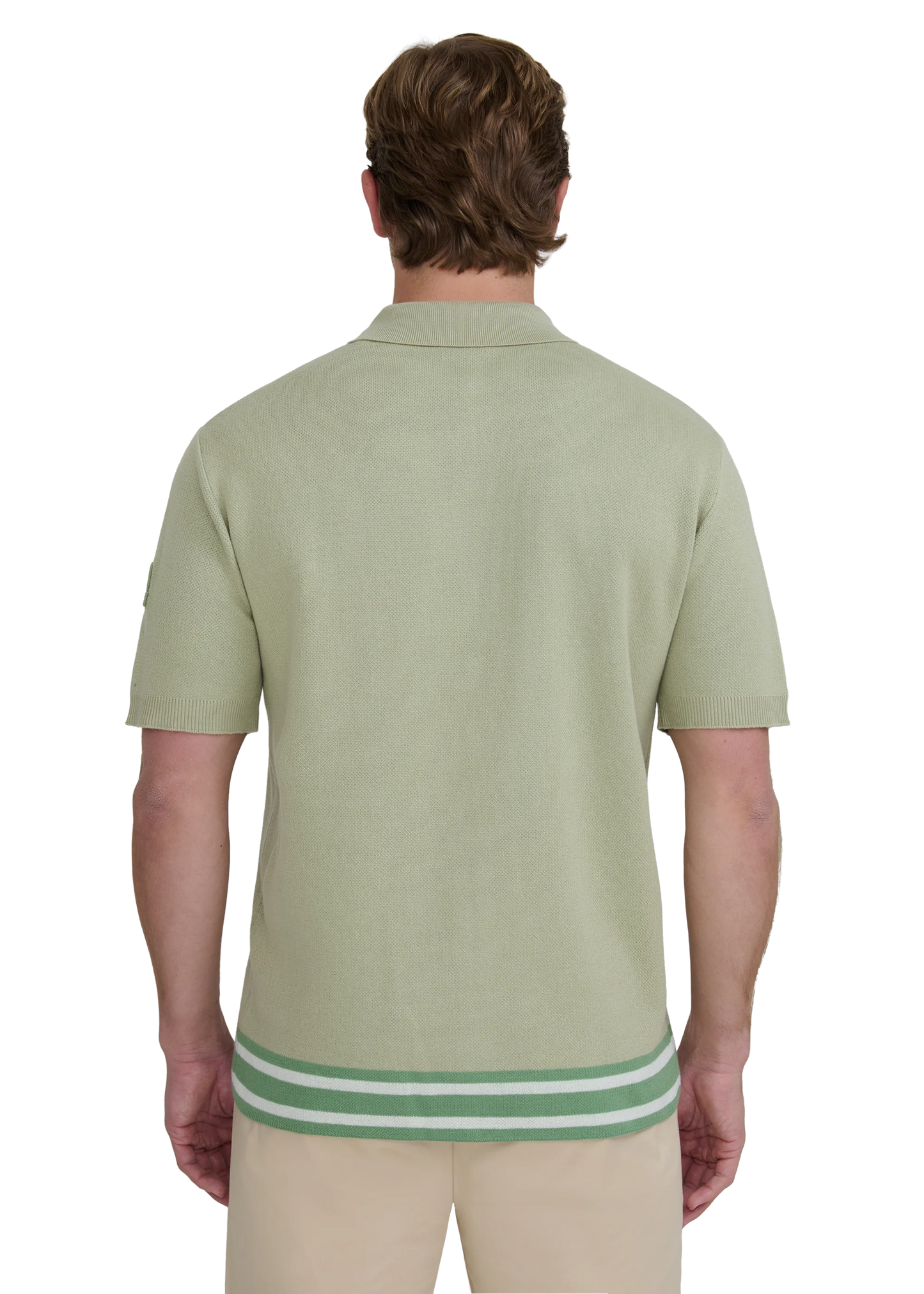 SANDBANKS STRIPE ZIP KNITTED COTTON POLO SHIRT SAGE GREEN RRP £175 BNWT