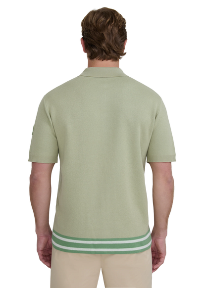 SANDBANKS STRIPE ZIP KNITTED COTTON POLO SHIRT SAGE GREEN RRP £175 BNWT