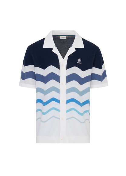 SANDBANKS GRADIENT WAVE KNITTED COTTON SHIRT BLUE RRP £165 BNWT