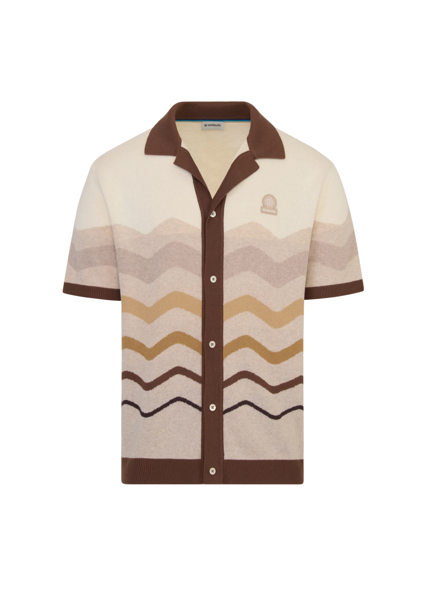 SANDBANKS GRADIENT WAVE KNITTED COTTON SHIRT STONE RRP £165 BNWT