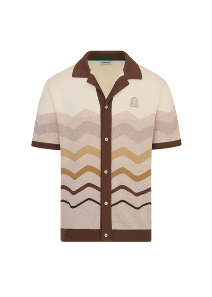 SANDBANKS GRADIENT WAVE KNITTED COTTON SHIRT STONE RRP £165 BNWT