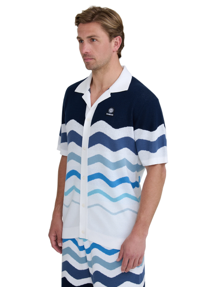 SANDBANKS GRADIENT WAVE KNITTED COTTON SHIRT BLUE RRP £165 BNWT