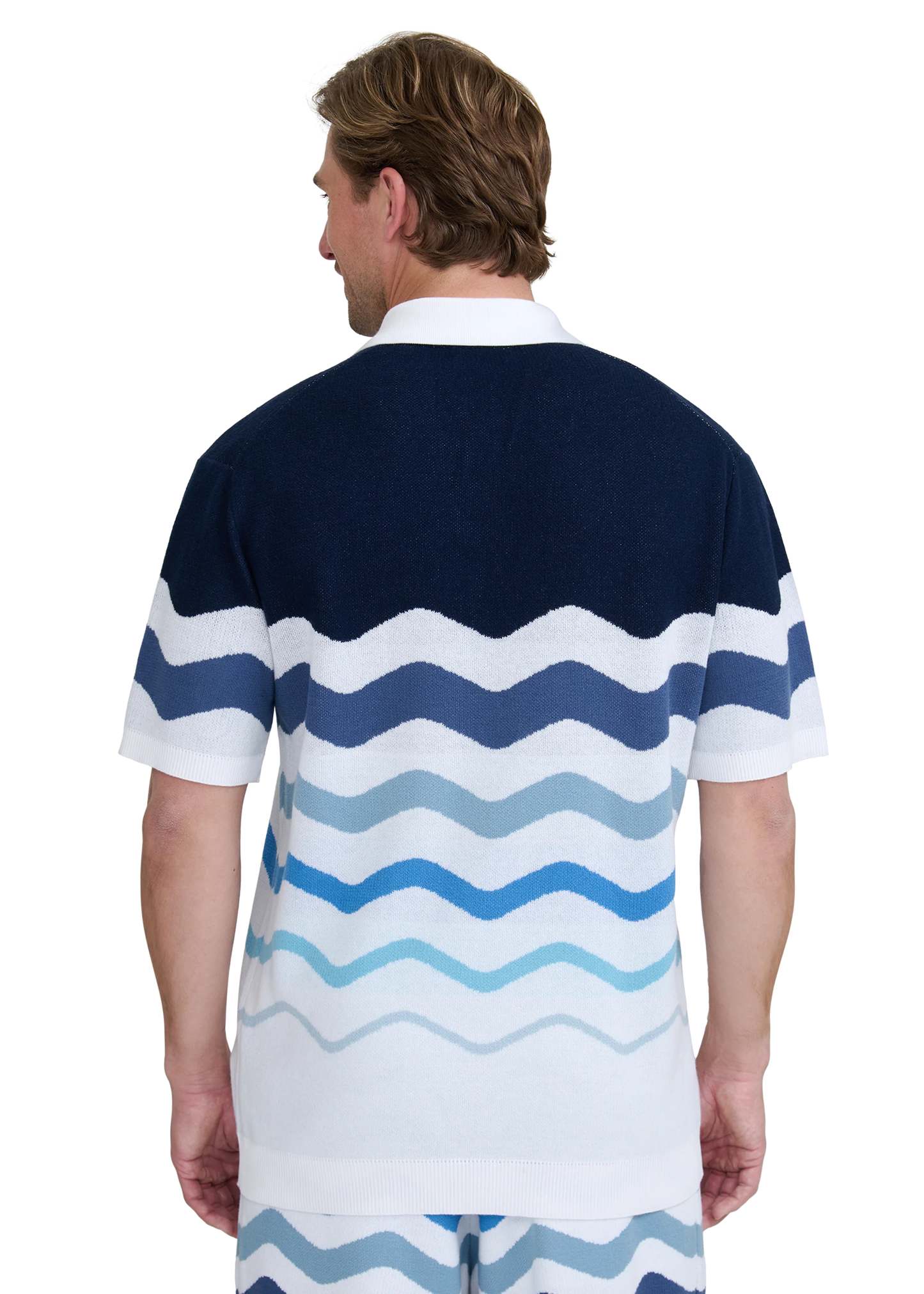 SANDBANKS GRADIENT WAVE KNITTED COTTON SHIRT BLUE RRP £165 BNWT