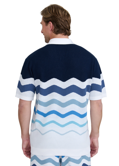 SANDBANKS GRADIENT WAVE KNITTED COTTON SHIRT BLUE RRP £165 BNWT