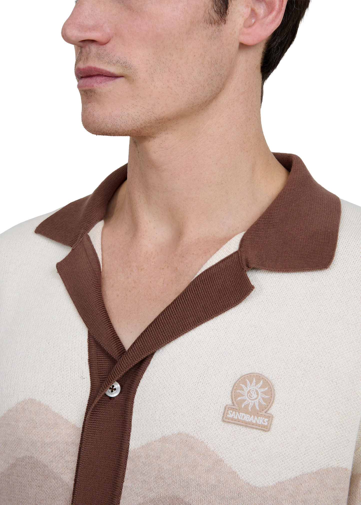 SANDBANKS GRADIENT WAVE KNITTED COTTON SHIRT STONE RRP £165 BNWT