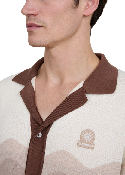 SANDBANKS GRADIENT WAVE KNITTED COTTON SHIRT STONE RRP £165 BNWT