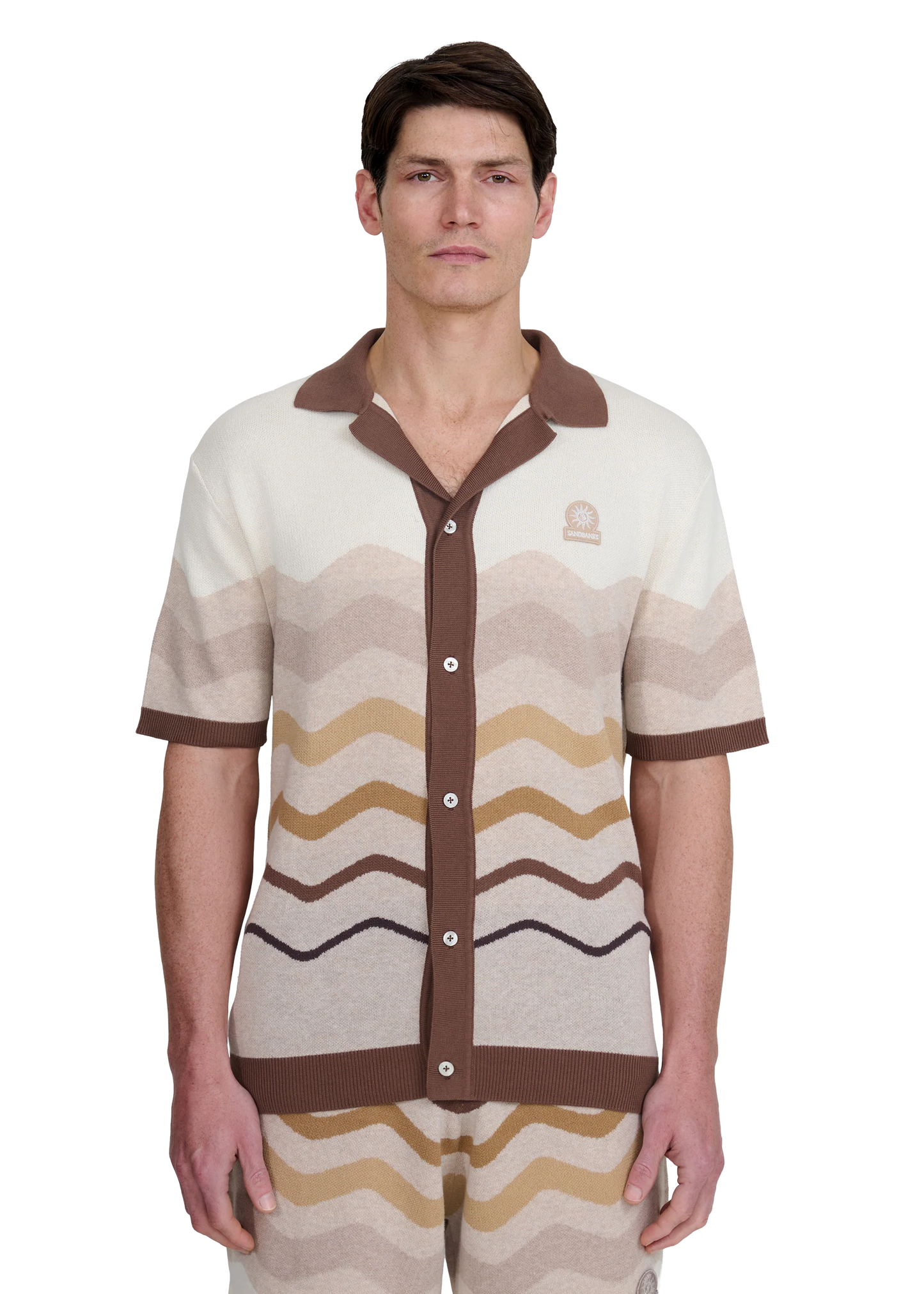 SANDBANKS GRADIENT WAVE KNITTED COTTON SHIRT STONE RRP £165 BNWT