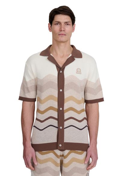 SANDBANKS GRADIENT WAVE KNITTED COTTON SHIRT STONE RRP £165 BNWT