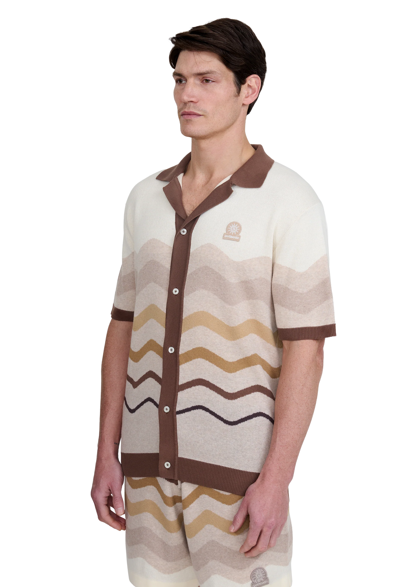 SANDBANKS GRADIENT WAVE KNITTED COTTON SHIRT STONE RRP £165 BNWT