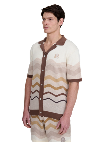 SANDBANKS GRADIENT WAVE KNITTED COTTON SHIRT STONE RRP £165 BNWT
