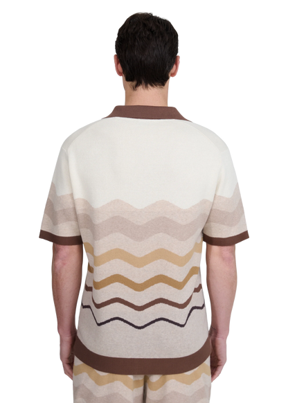 SANDBANKS GRADIENT WAVE KNITTED COTTON SHIRT STONE RRP £165 BNWT