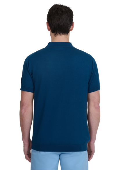 SANDBANKS VERICAL STRIPE ZIP UP KNITTED COTTON POLO SHIRT NAVY RRP £160 BNWT