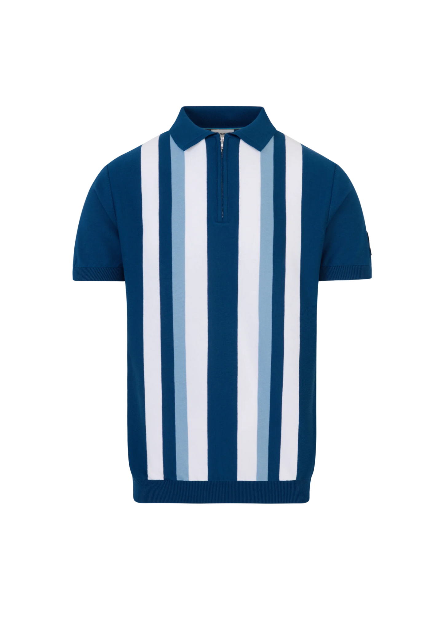 SANDBANKS VERICAL STRIPE ZIP UP KNITTED COTTON POLO SHIRT NAVY RRP £160 BNWT