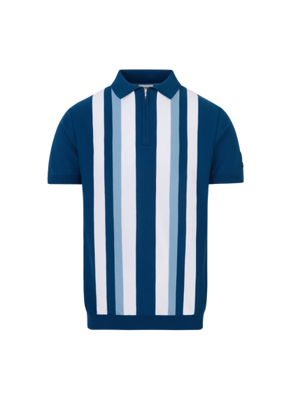 SANDBANKS VERICAL STRIPE ZIP UP KNITTED COTTON POLO SHIRT NAVY RRP £160 BNWT