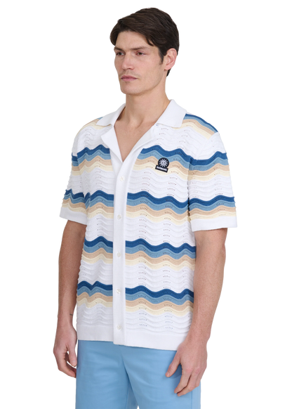 SANDBANKS CROCHET WAVE KNITTED COTTON SHIRT TRI-COLOUR RRP £175 BNWT