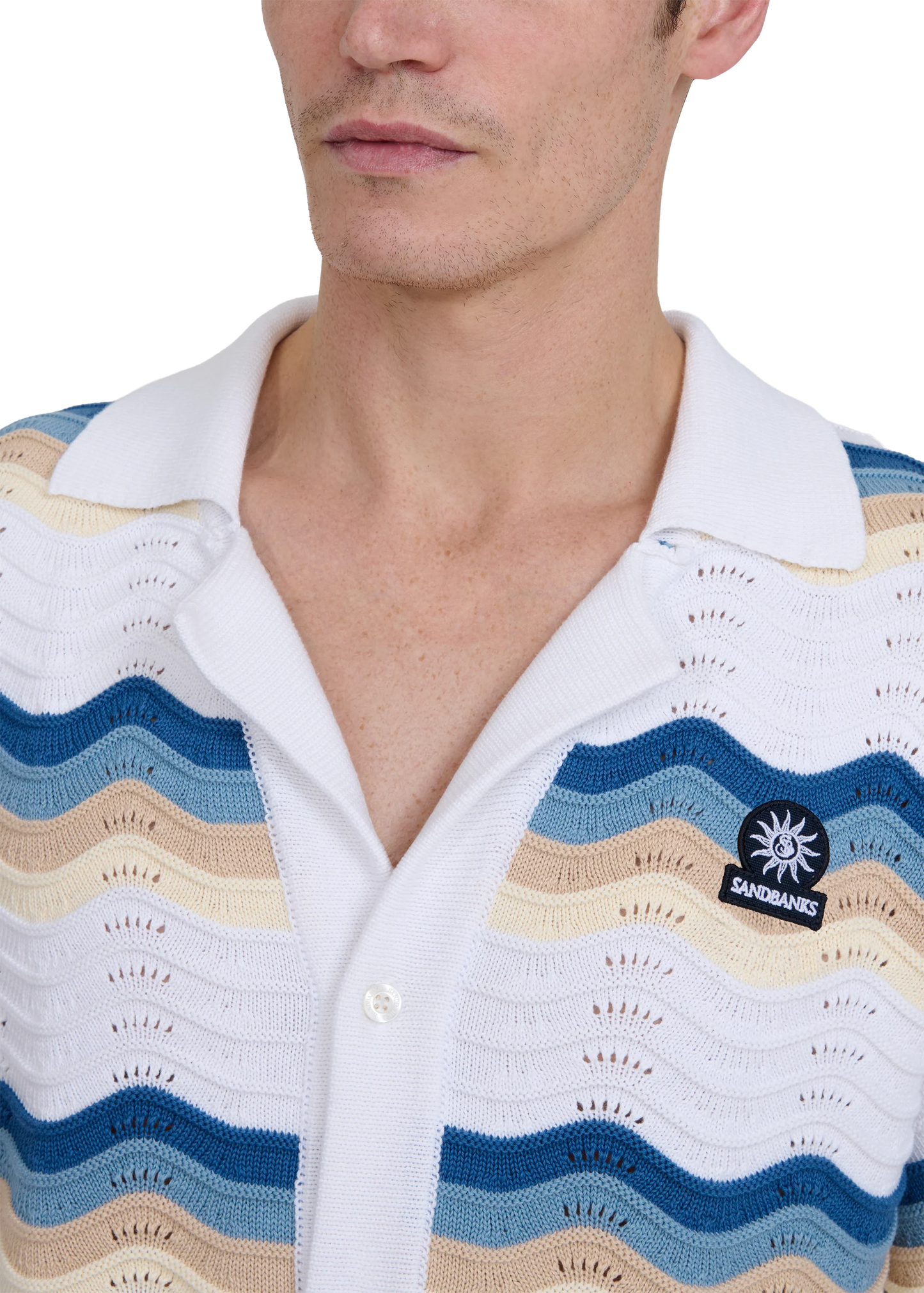 SANDBANKS CROCHET WAVE KNITTED COTTON SHIRT TRI-COLOUR RRP £175 BNWT