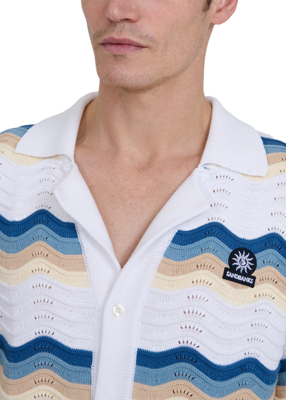 SANDBANKS CROCHET WAVE KNITTED COTTON SHIRT TRI-COLOUR RRP £175 BNWT