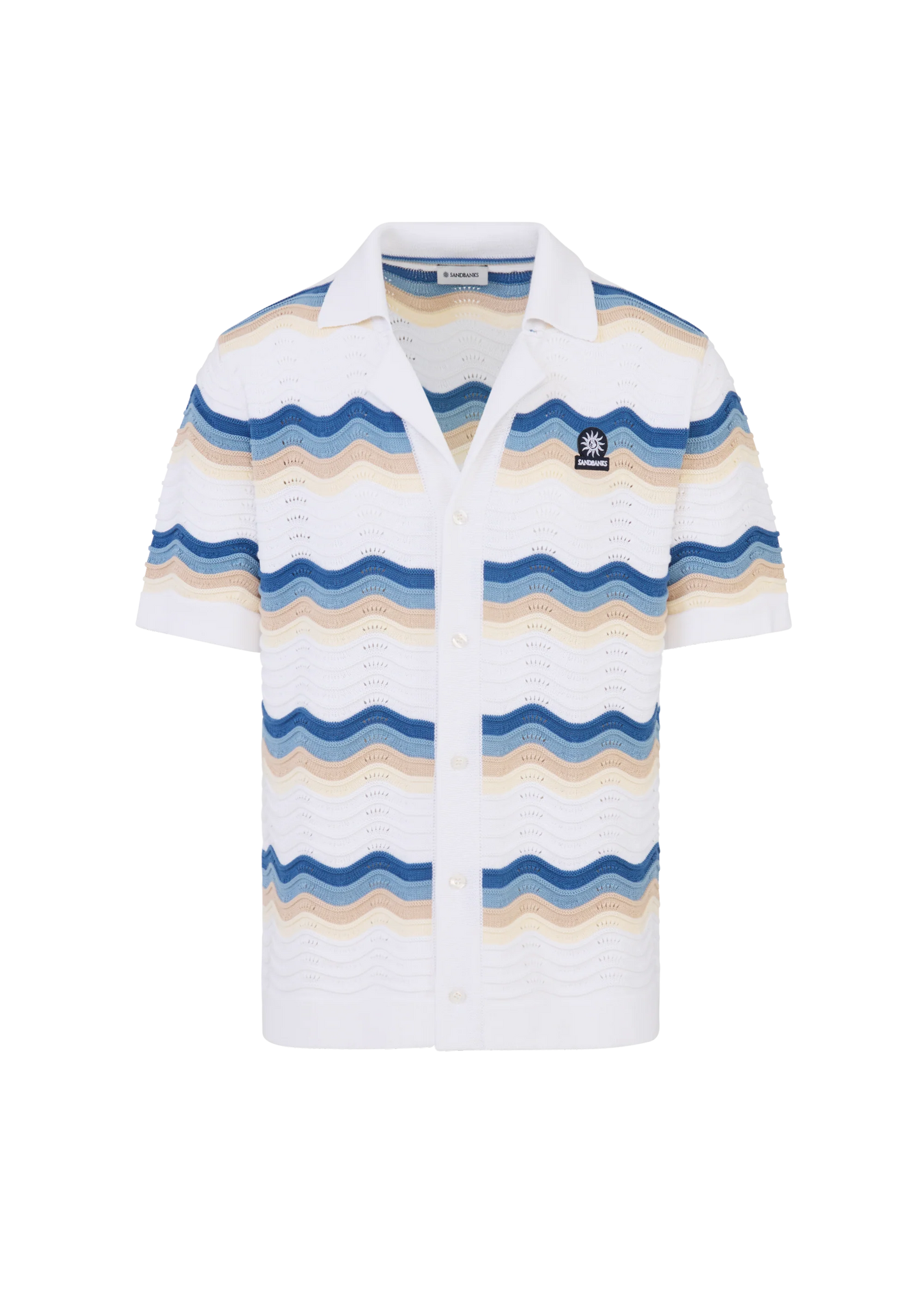 SANDBANKS CROCHET WAVE KNITTED COTTON SHIRT TRI-COLOUR RRP £175 BNWT