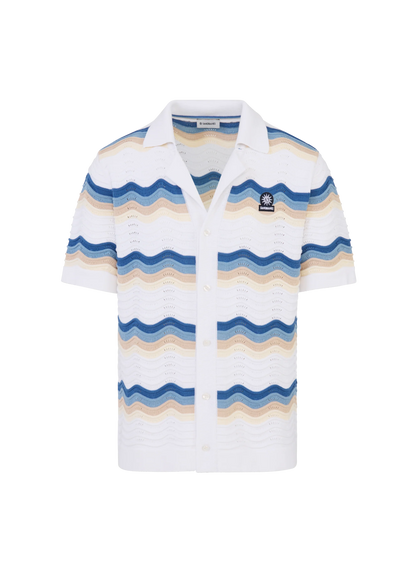 SANDBANKS CROCHET WAVE KNITTED COTTON SHIRT TRI-COLOUR RRP £175 BNWT