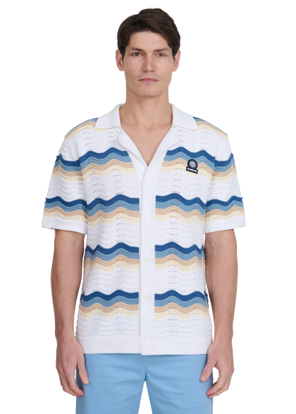 SANDBANKS CROCHET WAVE KNITTED COTTON SHIRT TRI-COLOUR RRP £175 BNWT