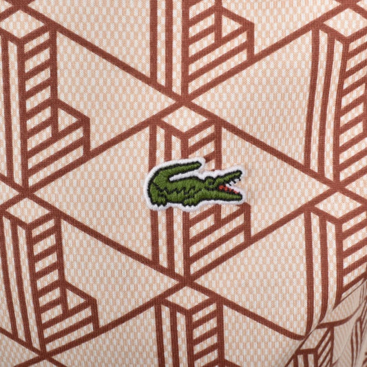 LACOSTE MONOGRAM GEOMETRIC PIQUE COTTON T-SHIRT BEIGE LIGHT BROWN 3XL RRP £90 BNWT