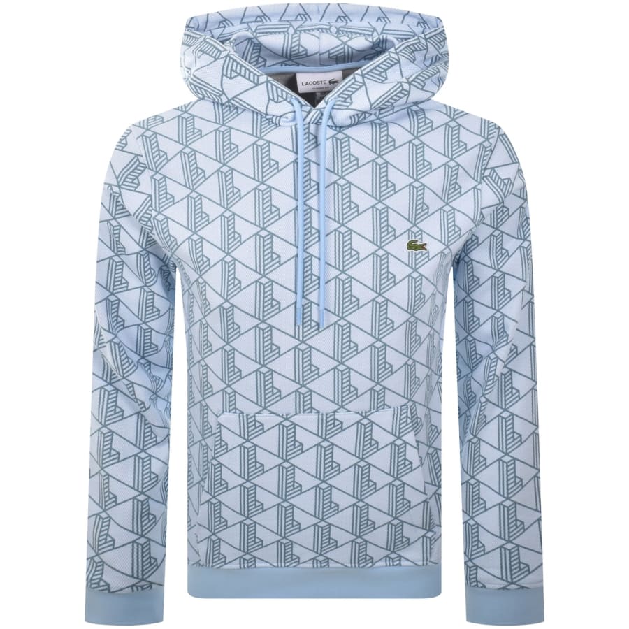 LACOSTE GEOMETRIC MONOGRAM PRINT HOODIE SWEATSHIRT BLUE 4XL RRP £145 BNWT
