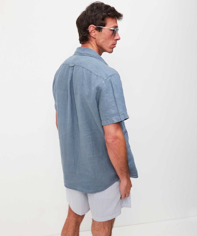 BELSTAFF SCALE LINEN SHORT SLEEVE SHIRT BLUE FLINT LARGE RRP £135 BNWT