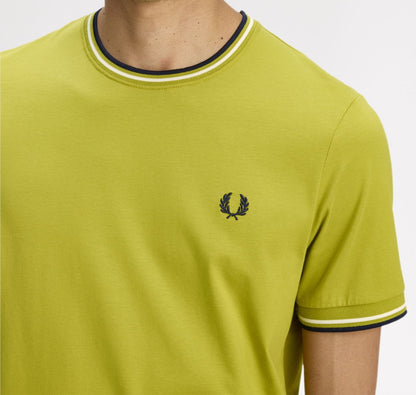 FRED PERRY TWIN TIPPED T-SHIRT TENNIS BALL YELLOW/ECRU/NAVY LARGE RRP £50 BNWT