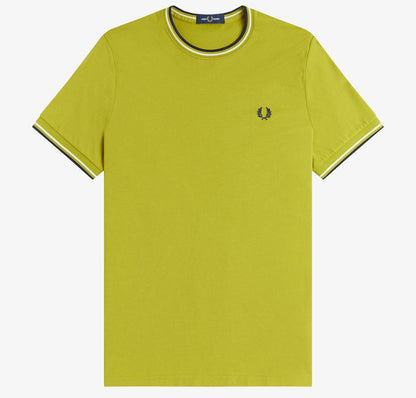 FRED PERRY TWIN TIPPED T-SHIRT TENNIS BALL YELLOW/ECRU/NAVY LARGE RRP £50 BNWT