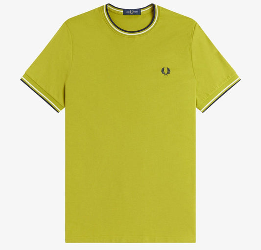 FRED PERRY TWIN TIPPED T-SHIRT TENNIS BALL YELLOW/ECRU/NAVY LARGE RRP £50 BNWT