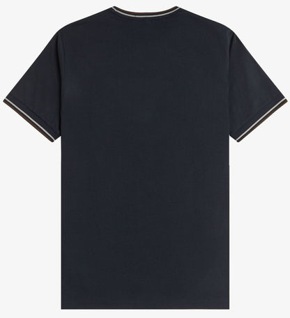 FRED PERRY TWIN TIPPED T-SHIRT NAVY/WARM OAT/BURNT TOBACCO RRP £50 BNWT