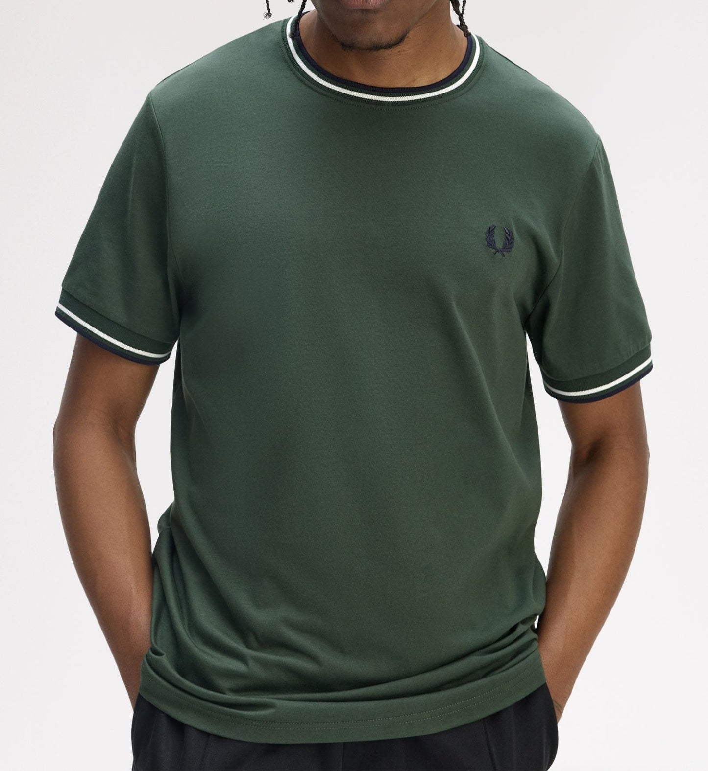 FRED PERRY TWIN TIPPED T-SHIRT COURT GREEN/SNOW WHITE/NAVY RRP £50 BNWT