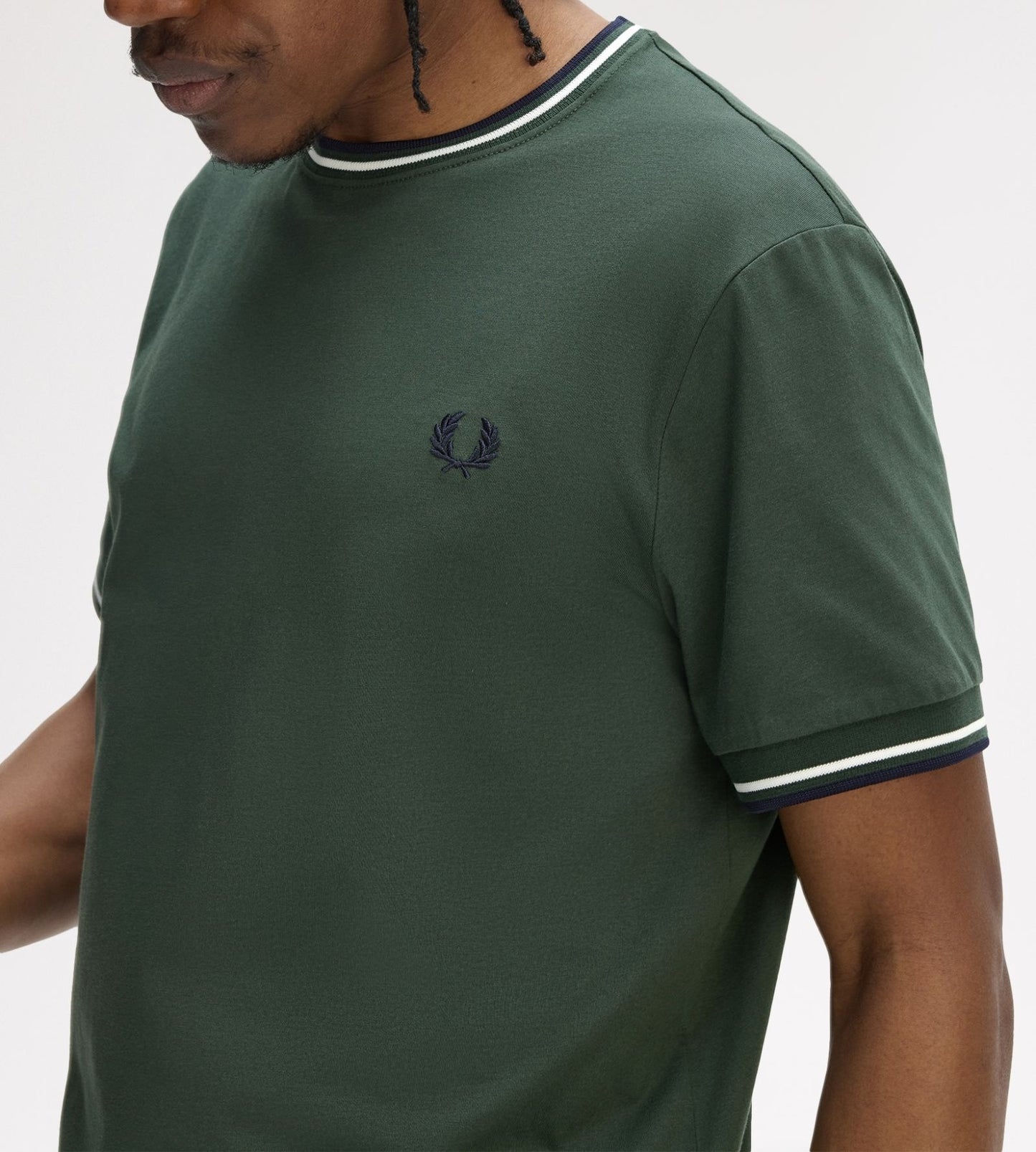 FRED PERRY TWIN TIPPED T-SHIRT COURT GREEN/SNOW WHITE/NAVY RRP £50 BNWT