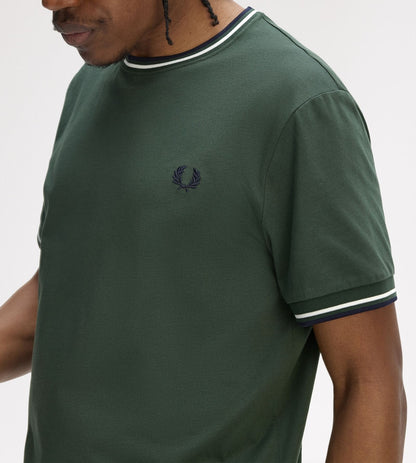 FRED PERRY TWIN TIPPED T-SHIRT COURT GREEN/SNOW WHITE/NAVY RRP £50 BNWT