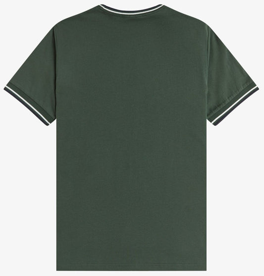 FRED PERRY TWIN TIPPED T-SHIRT COURT GREEN/SNOW WHITE/NAVY RRP £50 BNWT