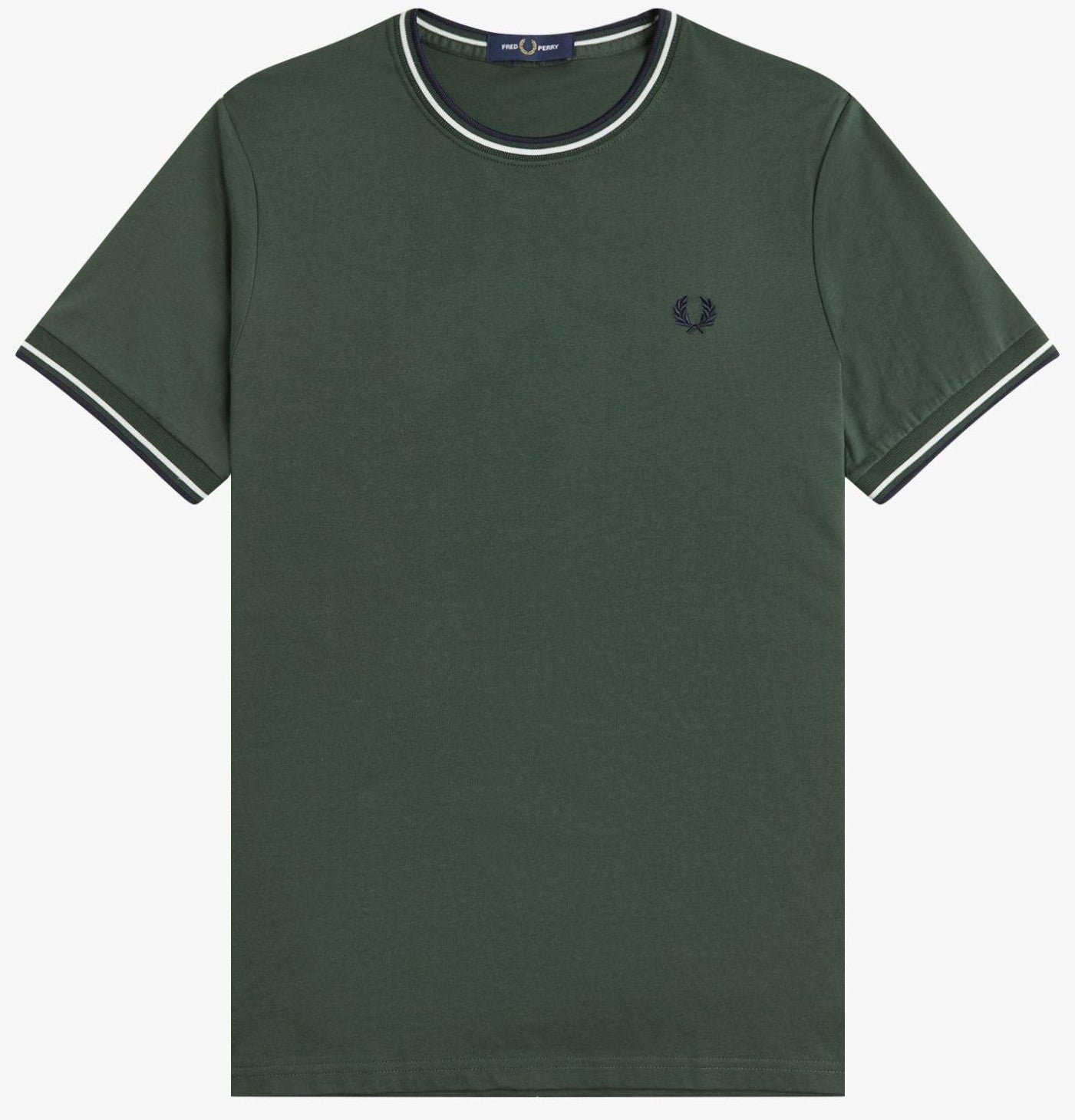 FRED PERRY TWIN TIPPED T-SHIRT COURT GREEN/SNOW WHITE/NAVY RRP £50 BNWT
