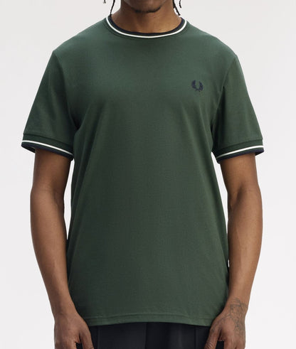 FRED PERRY TWIN TIPPED T-SHIRT COURT GREEN/SNOW WHITE/NAVY RRP £50 BNWT