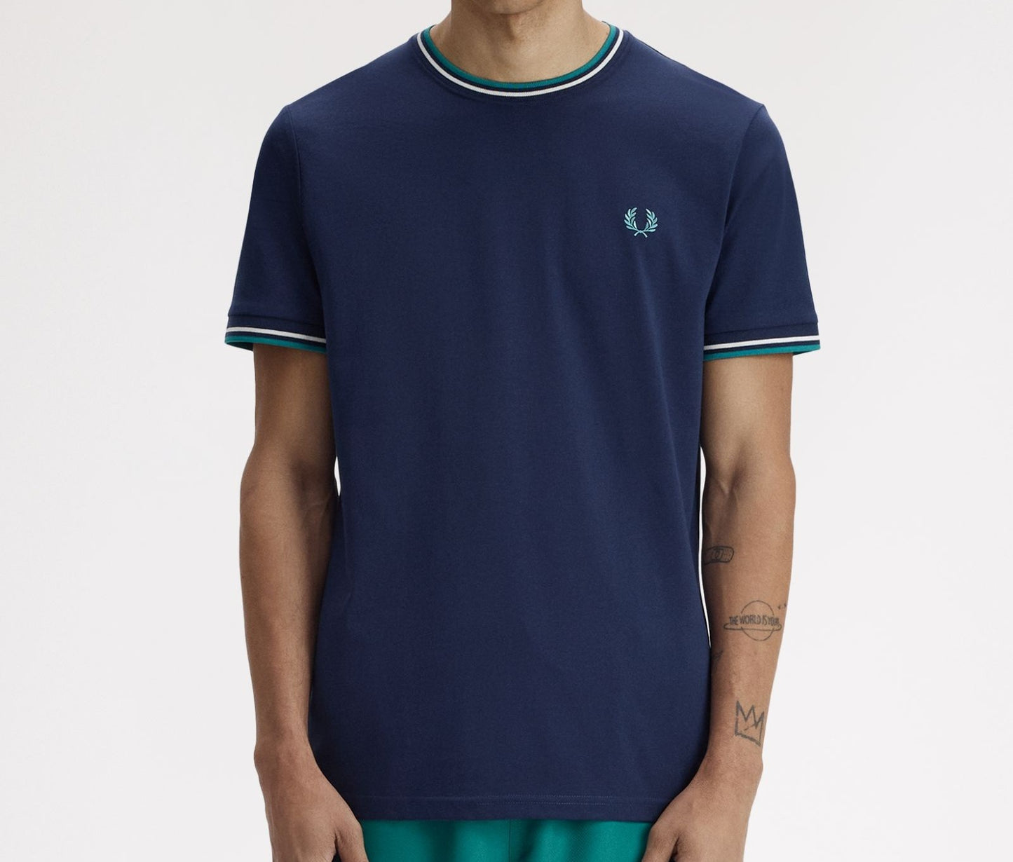 FRED PERRY TWIN TIPPED T-SHIRT TENNIS BLUE/SNOW WHITE/DEEP MINT XL RRP £50 BNWT