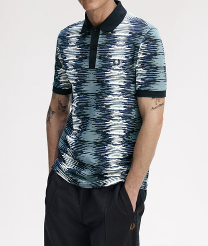 FRED PERRY SOUNDWAVE GLITCH PIQUE COTTON POLO SHIRT BLUE 2XL RRP £95 BNWT