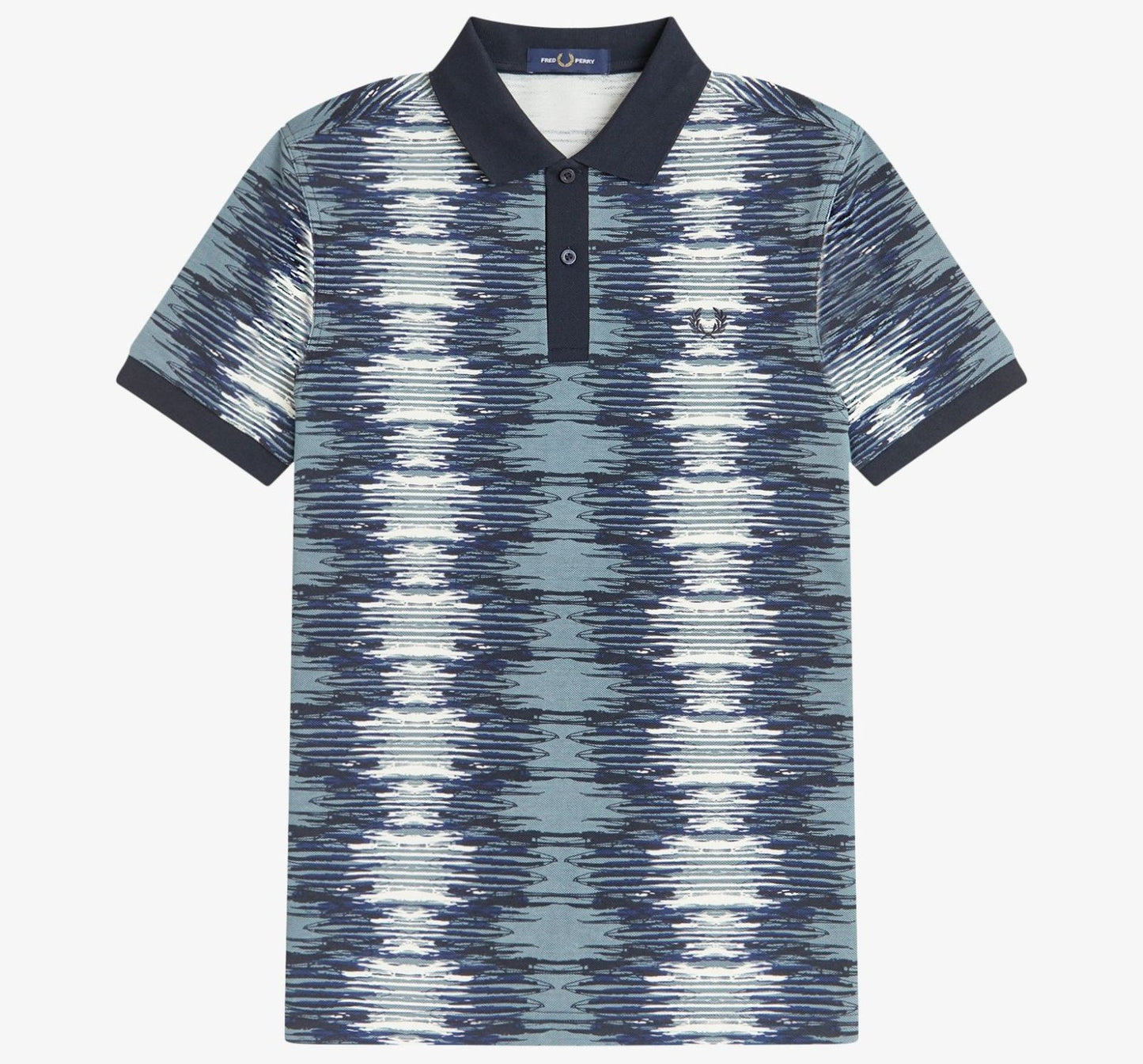 FRED PERRY SOUNDWAVE GLITCH PIQUE COTTON POLO SHIRT BLUE 2XL RRP £95 BNWT