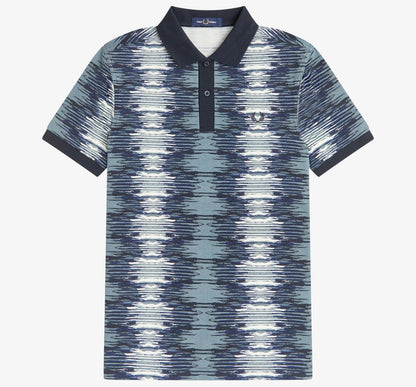 FRED PERRY SOUNDWAVE GLITCH PIQUE COTTON POLO SHIRT BLUE 2XL RRP £95 BNWT
