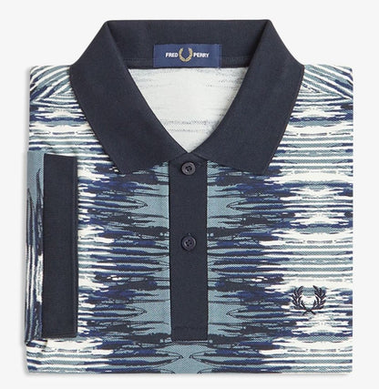 FRED PERRY SOUNDWAVE GLITCH PIQUE COTTON POLO SHIRT BLUE 2XL RRP £95 BNWT