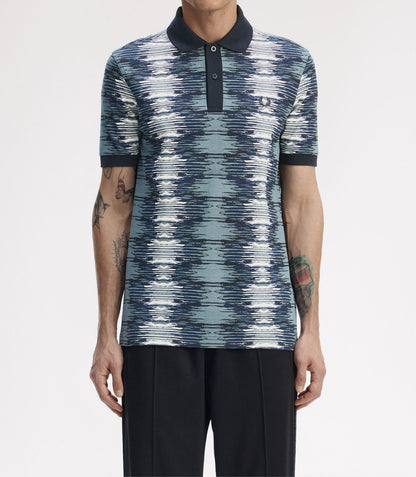 FRED PERRY SOUNDWAVE GLITCH PIQUE COTTON POLO SHIRT BLUE 2XL RRP £95 BNWT