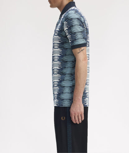 FRED PERRY SOUNDWAVE GLITCH PIQUE COTTON POLO SHIRT BLUE 2XL RRP £95 BNWT